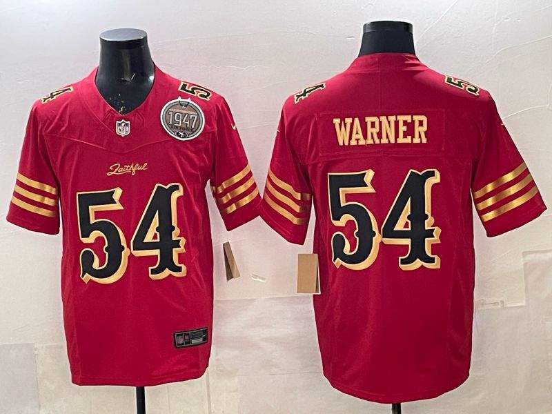 Men 2025 Nike San Francisco 49ers #54 Warner Red gold 5th generation Limited NFL Jersey 0063